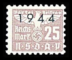 Nazi Party Dues  "NSDAP" 1936  25 RM, Overprint 1944